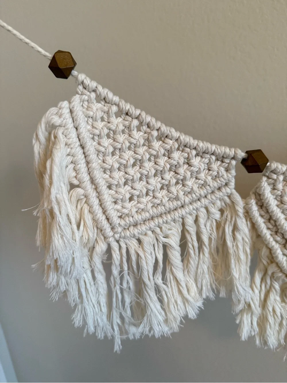 Handmade Macramé Triangle Fringe Garland - Natural Cotton